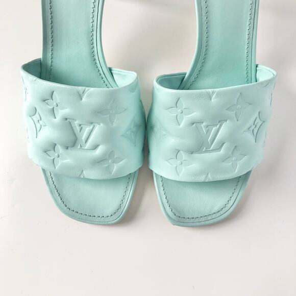 NIB Louis Vuitton Revival Monogram Emboss Leather Heeled Mules Sandals 41 - Picture 4 of 12